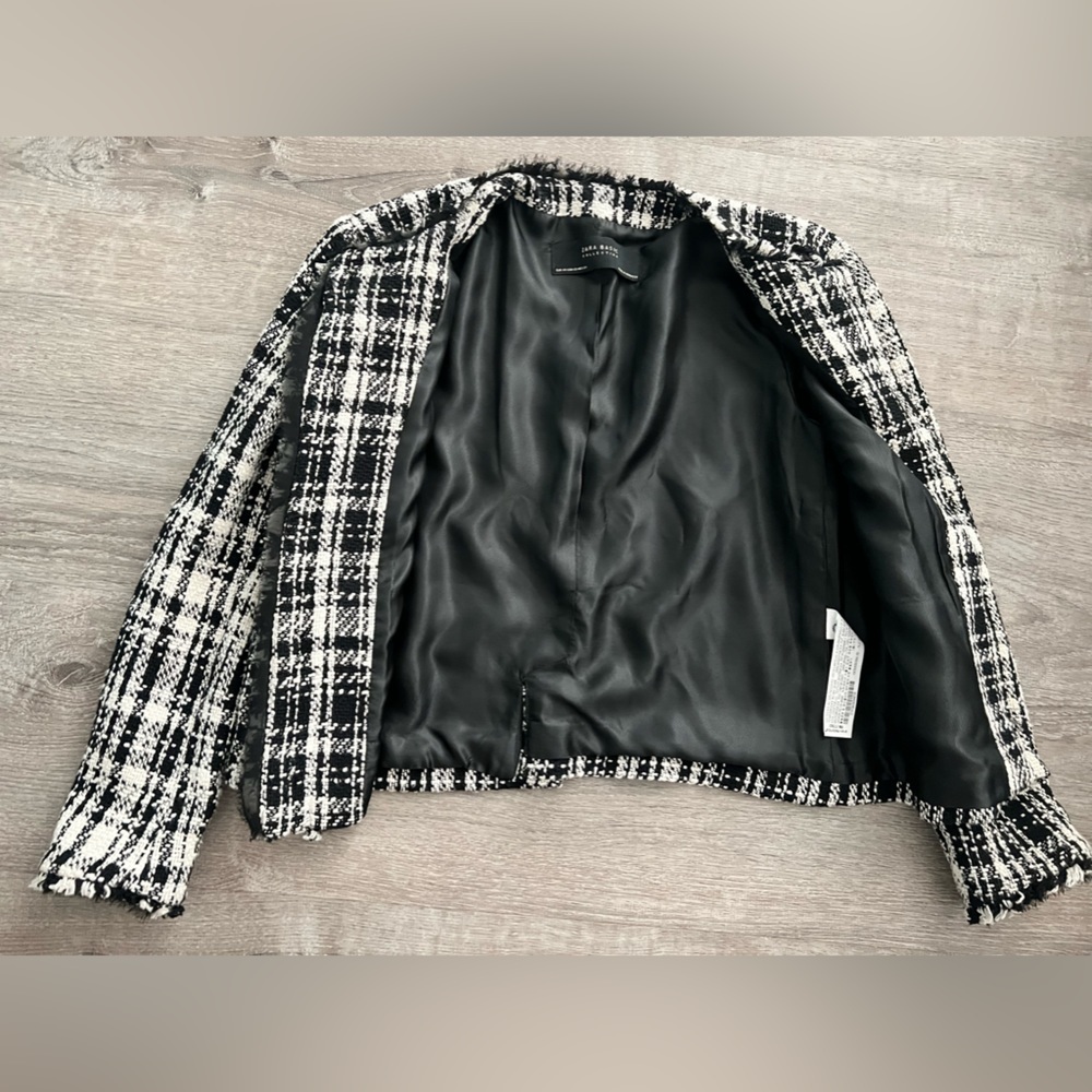 Zara Basic Collection tweed style Black White Blazer Jacket Women’s Size XS - Picture 5 of 6
